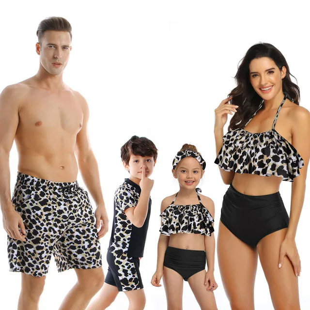 

Family Matching Outfit Swimwear Leopard Mother Daughter Father Son Trunks Swimsuit Girls Summer Swimming Bathing Suit Beachwear