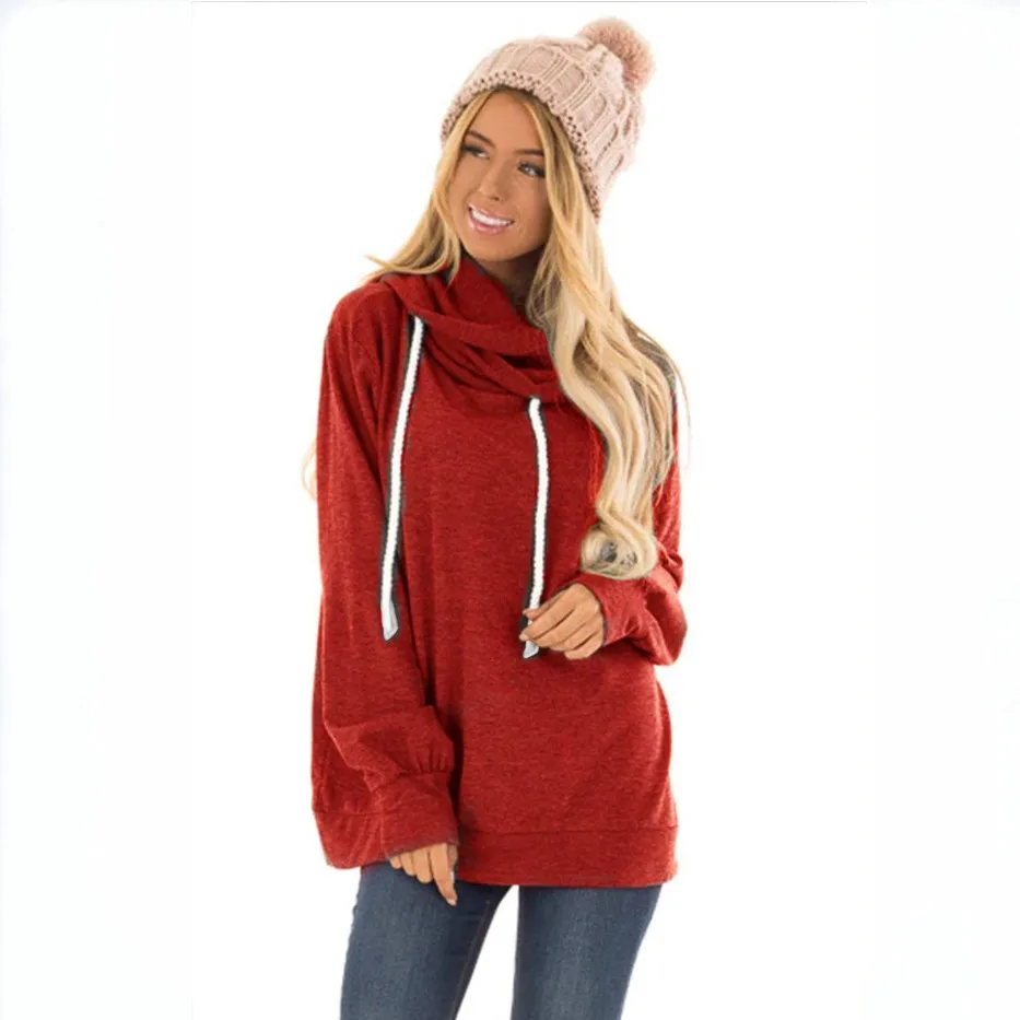 

Women Hooded Sweatshirt Long Sleeve Solid Color Hoodie Autumn Winter Ladies Top