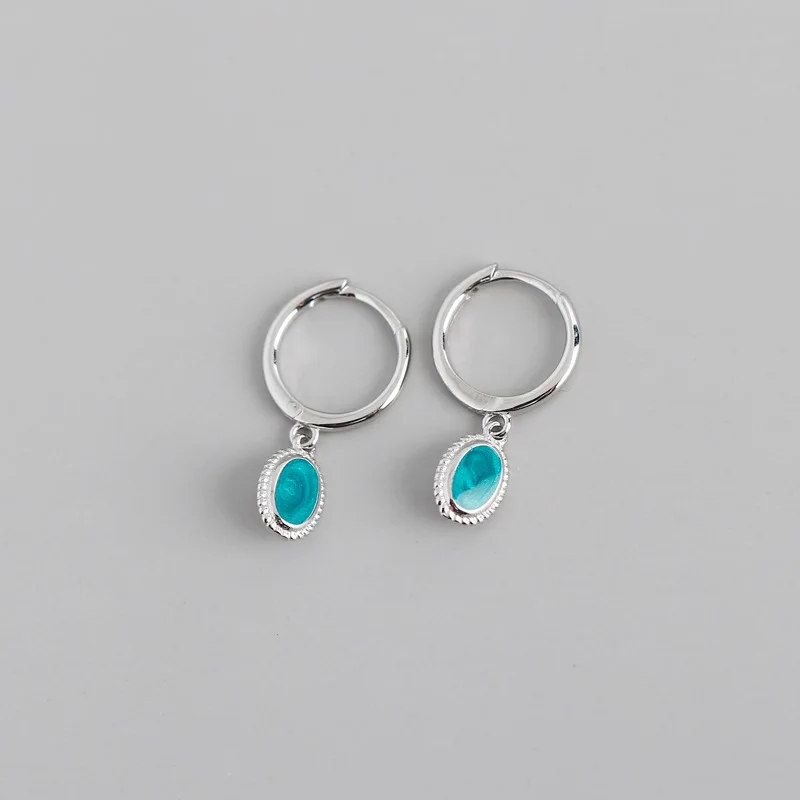 

Серьги-кольца женские из серебра 925 пробы, с зеленой эмалью