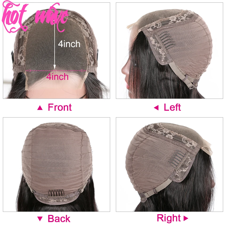 

Short Straight Bob Human Hair Wigs 4X4 Lace Closure Brazilian Remy Hair Natural Color Middle Part 150% Denisty