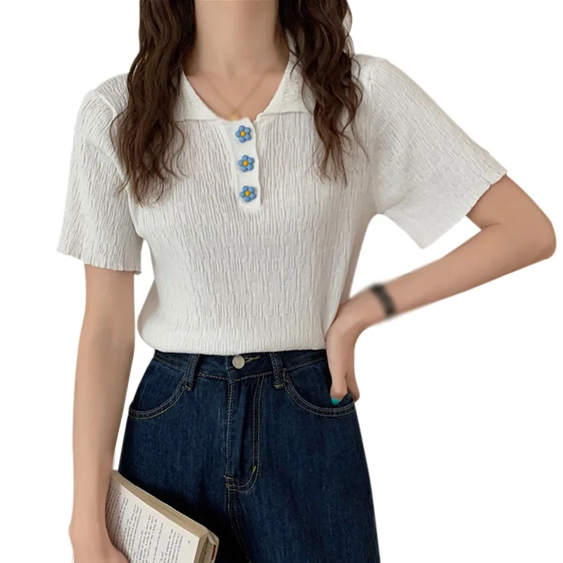 

Женская летняя футболка с коротким рукавом и цветочным принтом