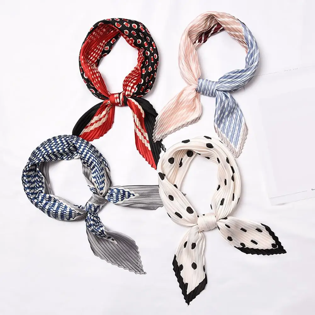 

2020 Новый Модный женский плиссированный квадратный шелковый атласный шарф с принтом в полоску шейный платок шарф Рождественский подарок дл...