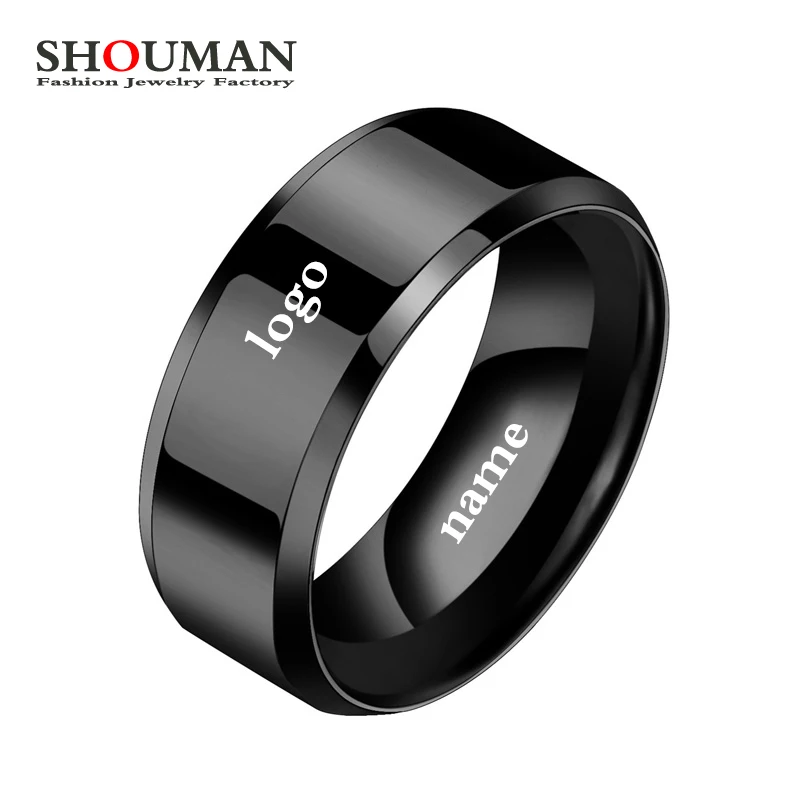 SHOUMAN 2020 Black Stainless Steel Ring for WomenEngrave Lover Couple Rings  Jewelry