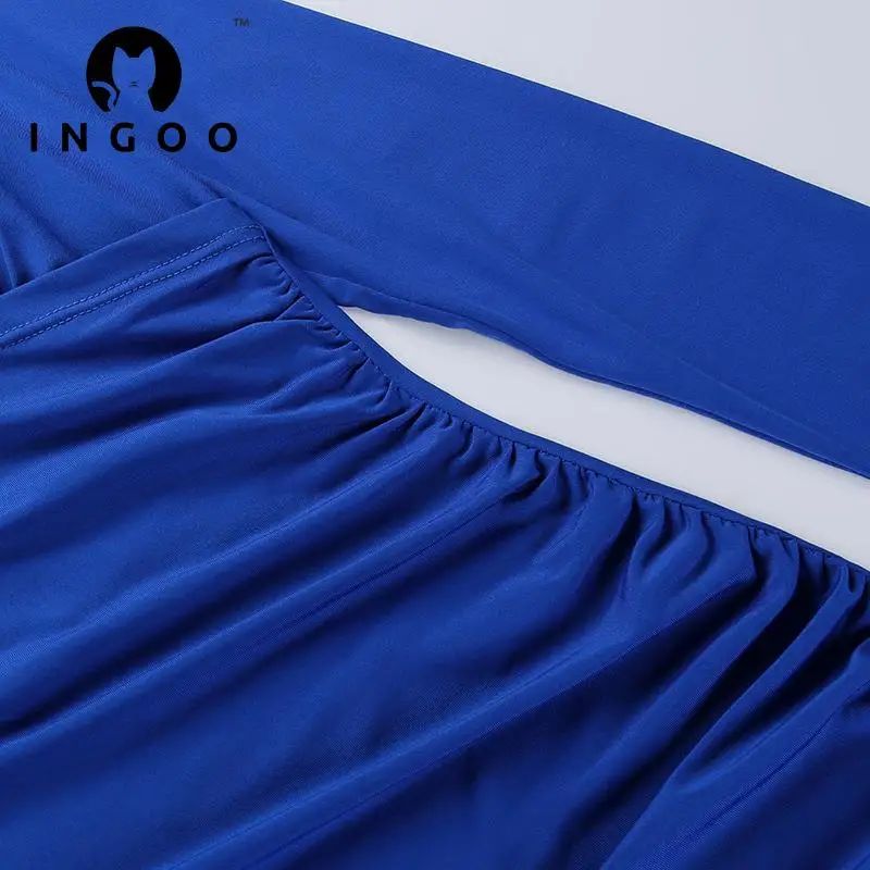 

INGOO Long Sleeve Bodycon Dress Women Red Sexy Party Deep V Ruched Long Robe Autumn Black Blue Elegant Commute Slim Midi Dresses