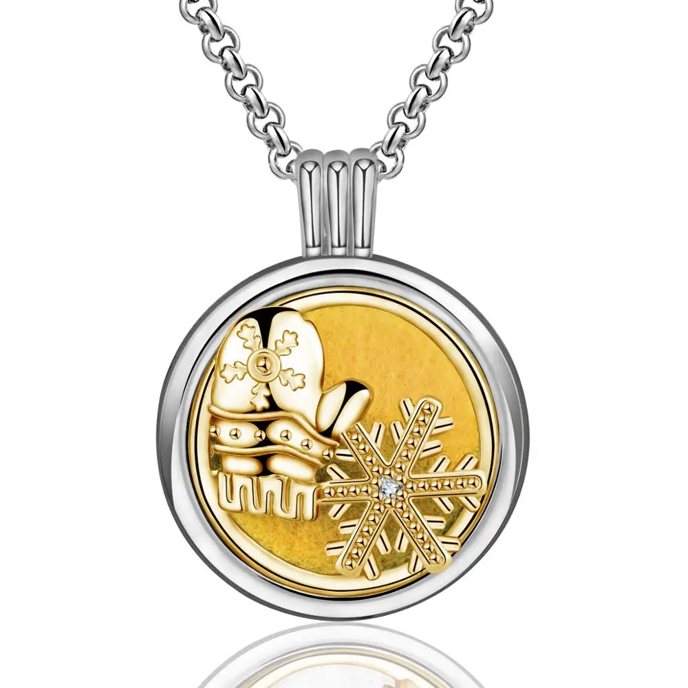 YELLOW EUDORA 20 мм медные Рождественские снежинки варежки эфирные масла Ароматерапия медальон кулон духи диффузор ожерелье ювелирные изделия подарок - Окраска металла: YELLOW