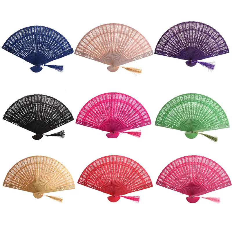 

Fashion Wedding Hand Fragrant Party Carved Bamboo Folding Fan Chinese Wooden Fan