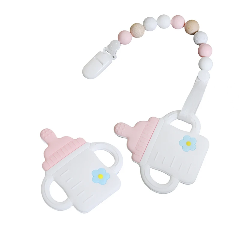 

1Pc Milk Bottle Silicone Teether Baby Teething Pacifier Chain Pendant Newborn Shower Gift BPA Free Silicone