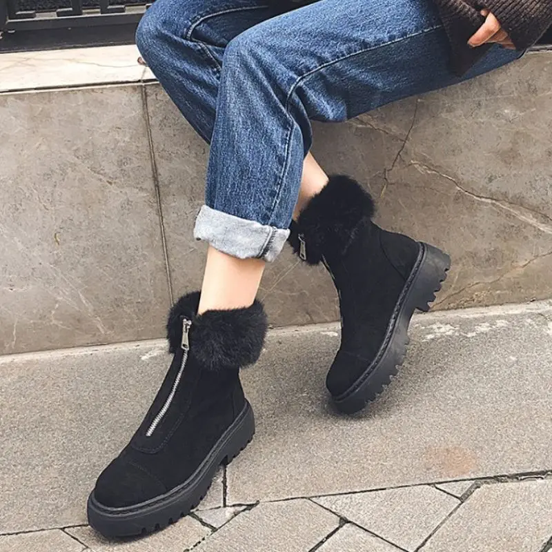 

KemeKiss Women Snow Boots Real Leather Warm Fur High Heel Winter Shoes Woman Plush Fashion Platform Short Boot Size 34-40