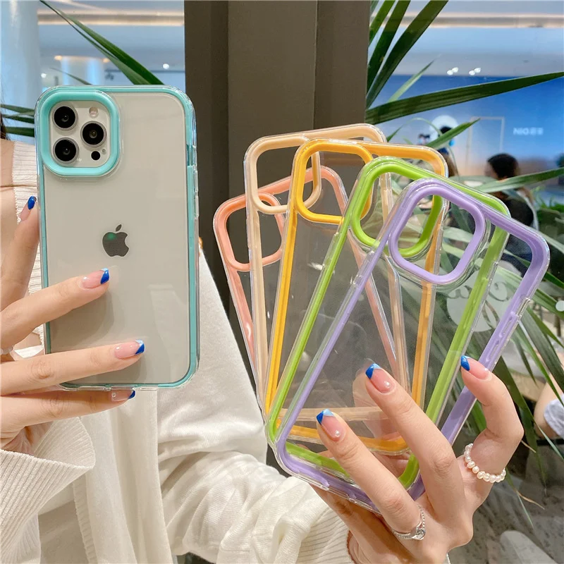 

Transparent candy color frame for iphone 13 pro case 11 for iphone12 / XR / xsmax soft 78plus