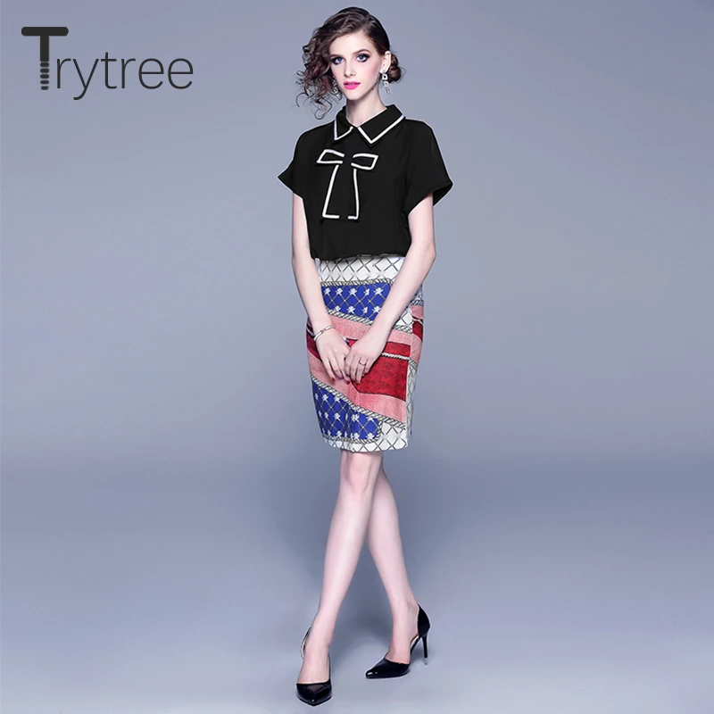 Trytree/осенний женский костюм из двух предметов повседневный черный топ с