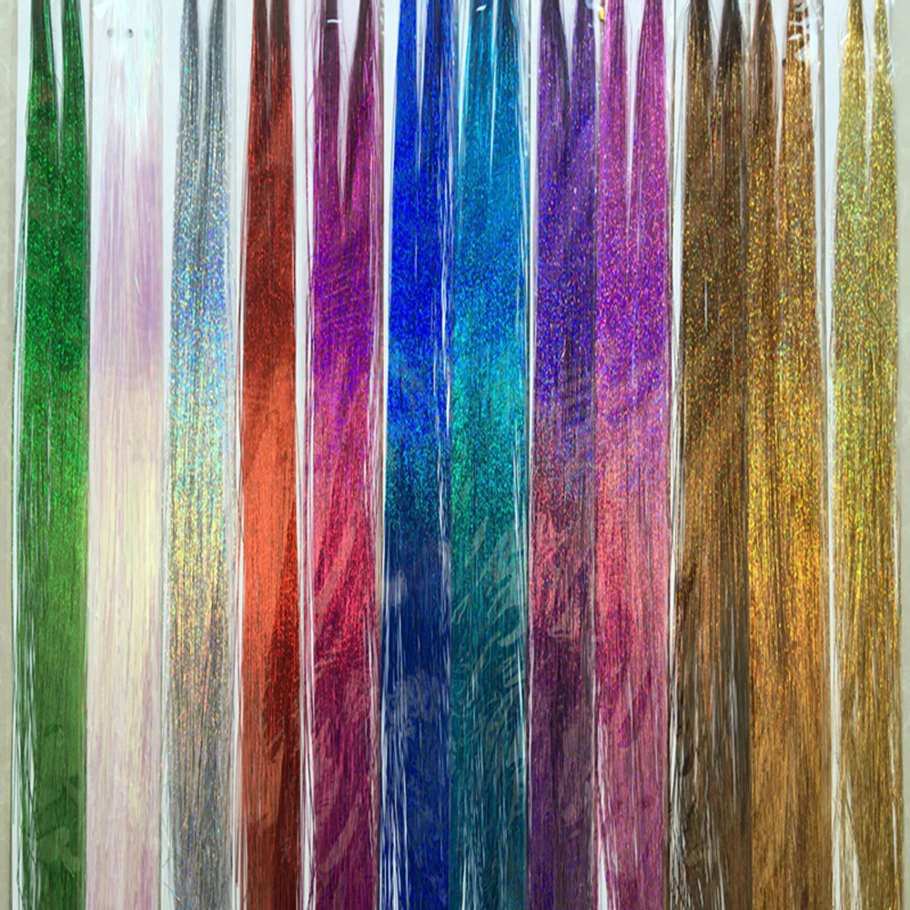 Hot Selling Hair Tinsel 150 Strands/pcs Sparkling Tinsel Hair Extension Holographic 20 Colors 40pcs/lot