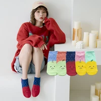 summer new short socks japanese cute fresh cartoon apple smiley polka dot cotton sox kawaii funny sweat absorbent boat socks