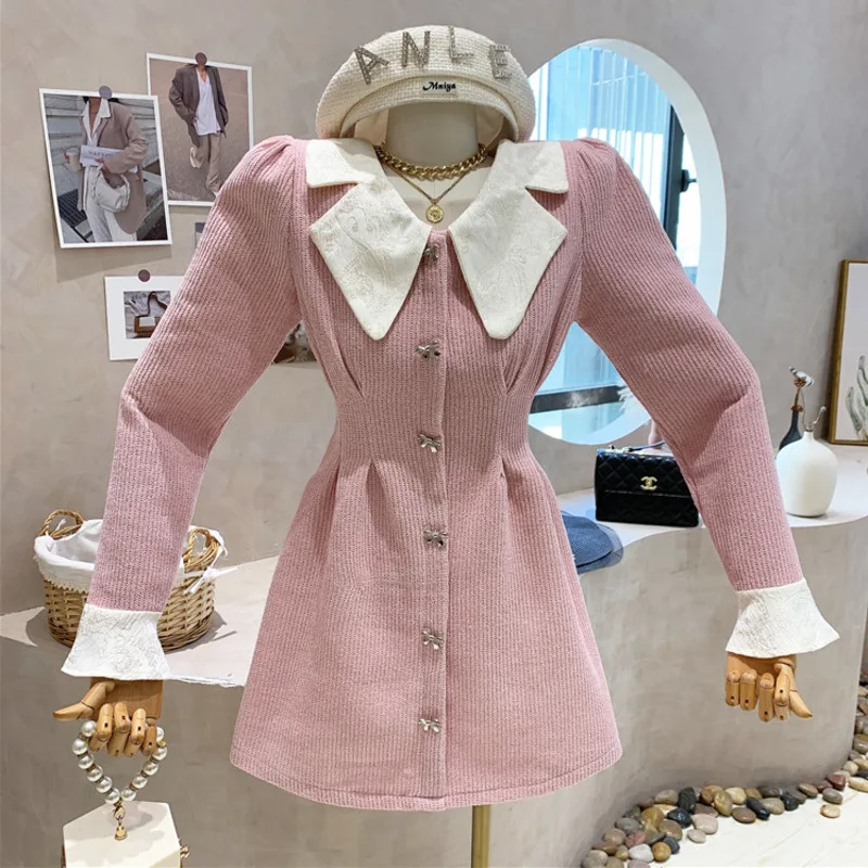 Новинка Осень-зима корейский шикарный воротник Питер Пэн однобортные милые