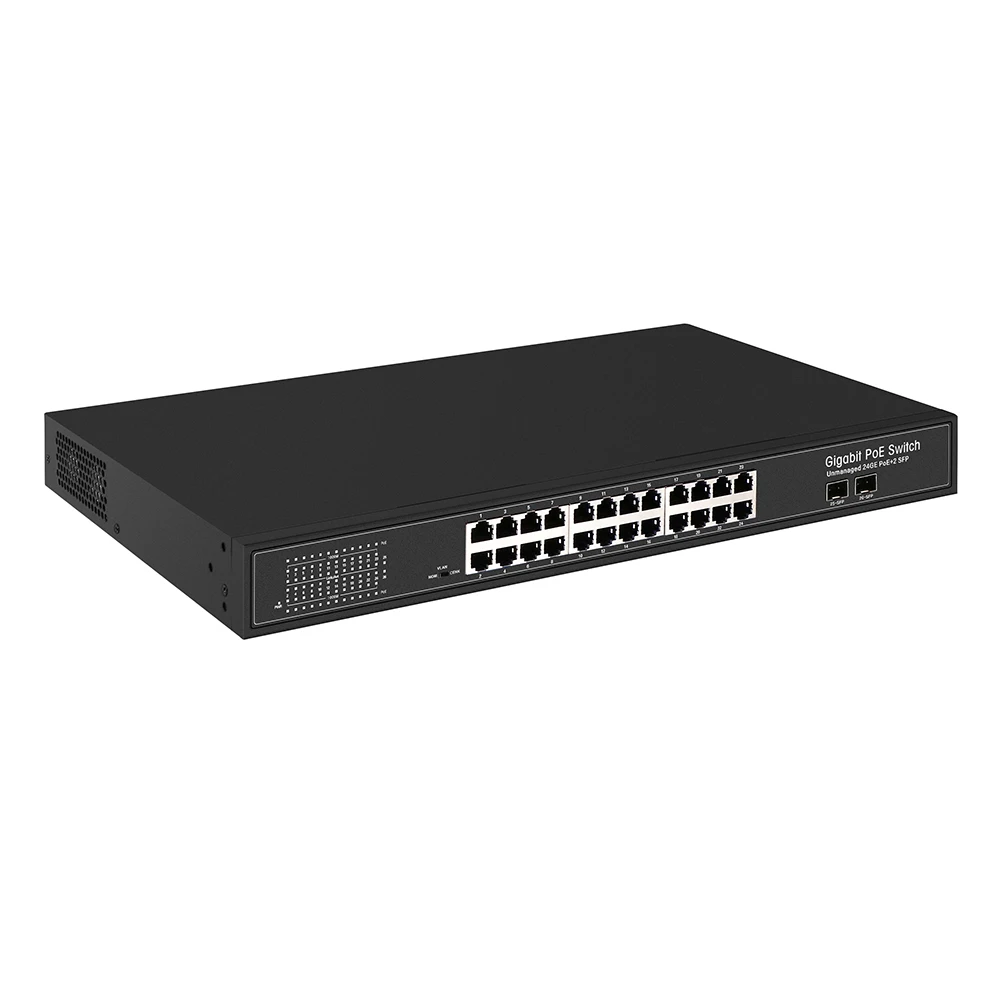 Пассивный коммутатор 24 В POE с 2 оптоволоконными портами SFP все гигабитные работают