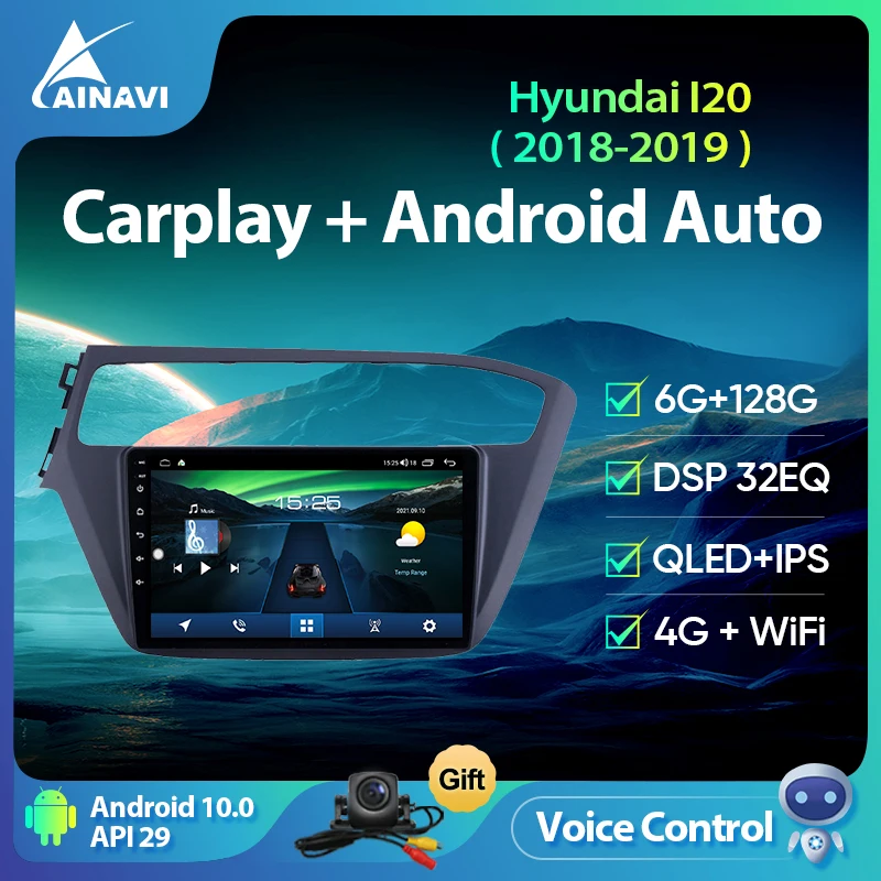 

Автомобильный радиоприемник Ainavi с голосовым управлением, Android 10,0, QLED экран для Hyundai I20 2018-2019, мультимедийный видеоплеер с GPS-навигацией, Carplay, ...