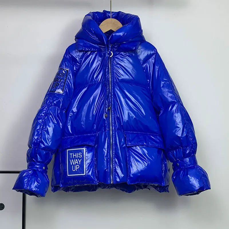 

Пуховик женский зимний, блестящий, с капюшоном, свободного покроя, D25, 2021