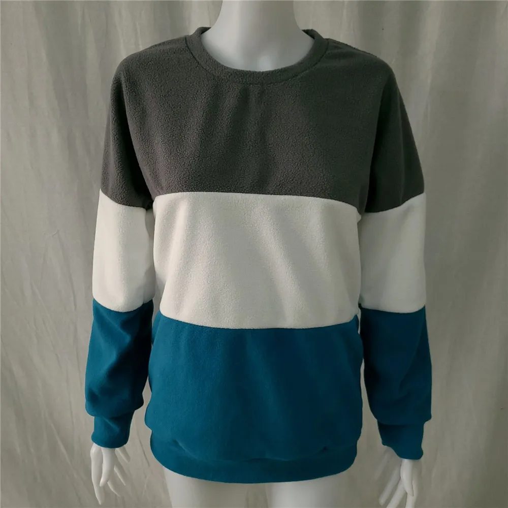 

Sweatshirt Women Striped Printed Patchwork Loose Plush Hoodies Autumn Winter Casual Plus Size Clothing