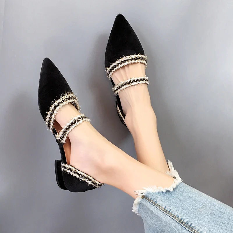 

Flat Sandal Shoe Suit Female Beige Summer Heels 2021 Women's All-Match Shallow Mouth Without Fashion Velvet Black Girls Low New