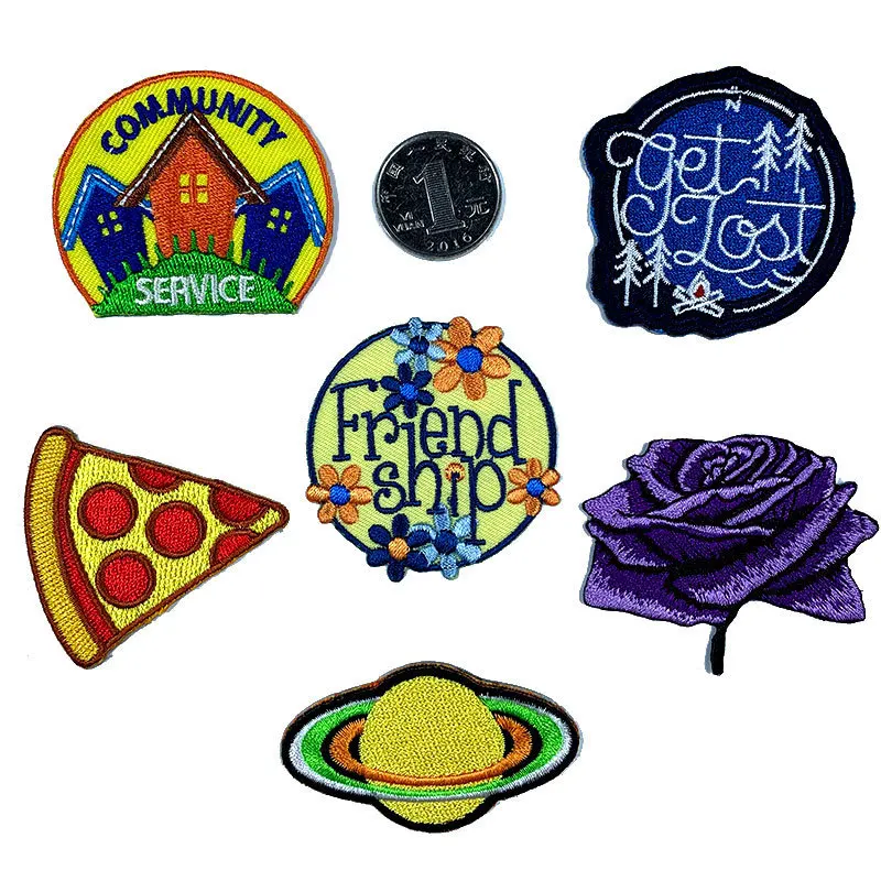 Нашивки с вышивкой космическая планета аппликации утюгом в виде цветка пиццы