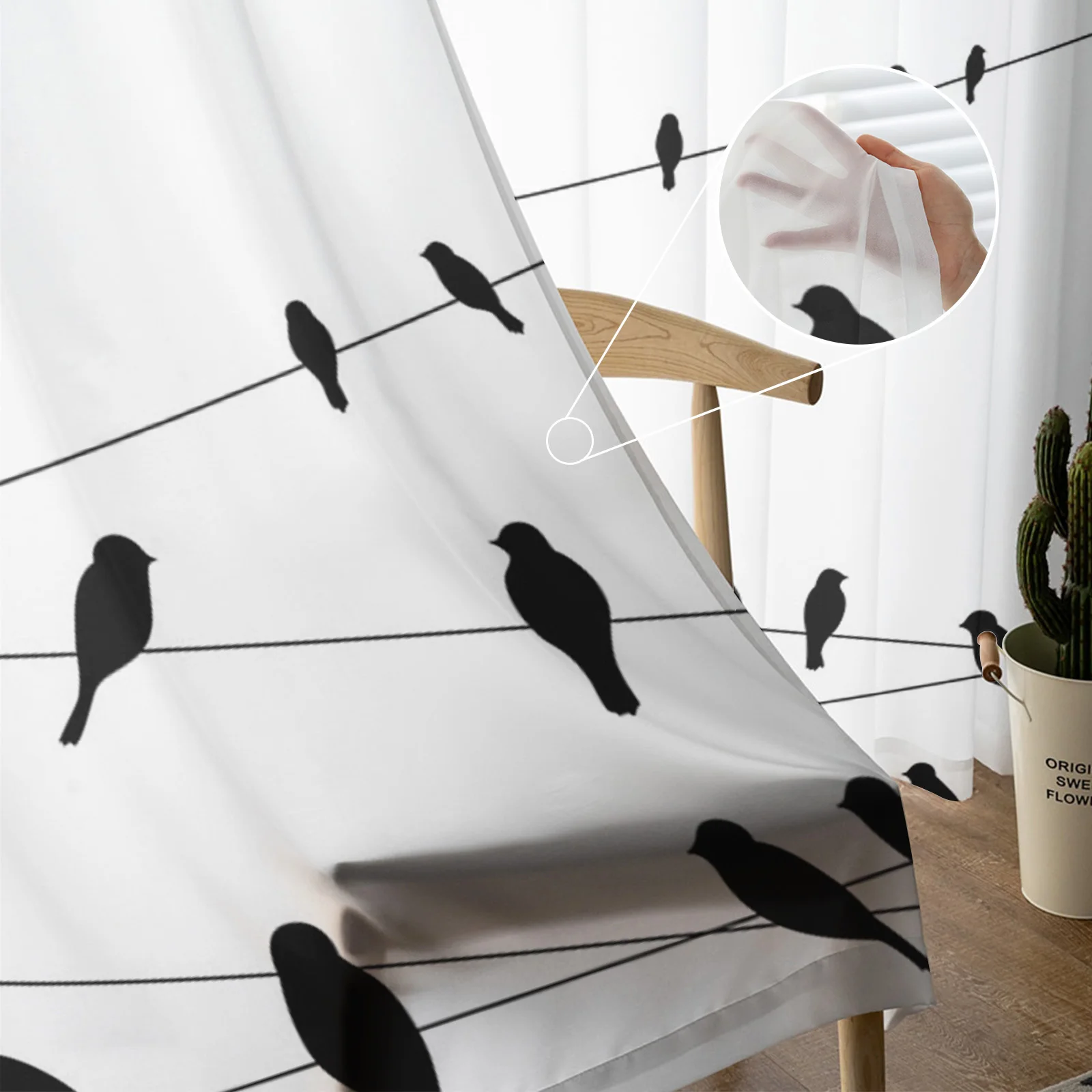 Птиц провод силуэты современные тюлевые шторы для Гостиная Спальня дома Кухня