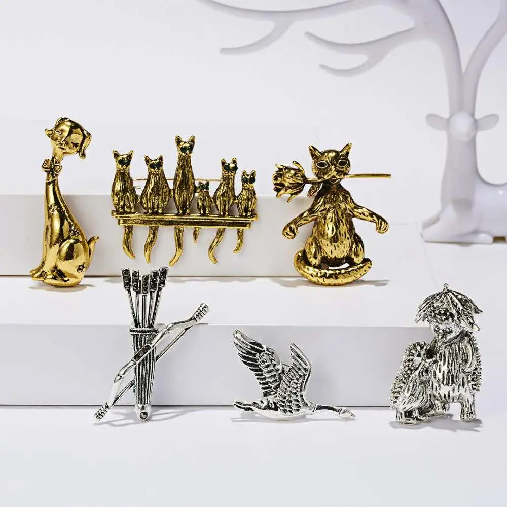 Новая мода ретро животное брошь Dayan Ежик котенок щенок Роза лук стрелы мужчины и