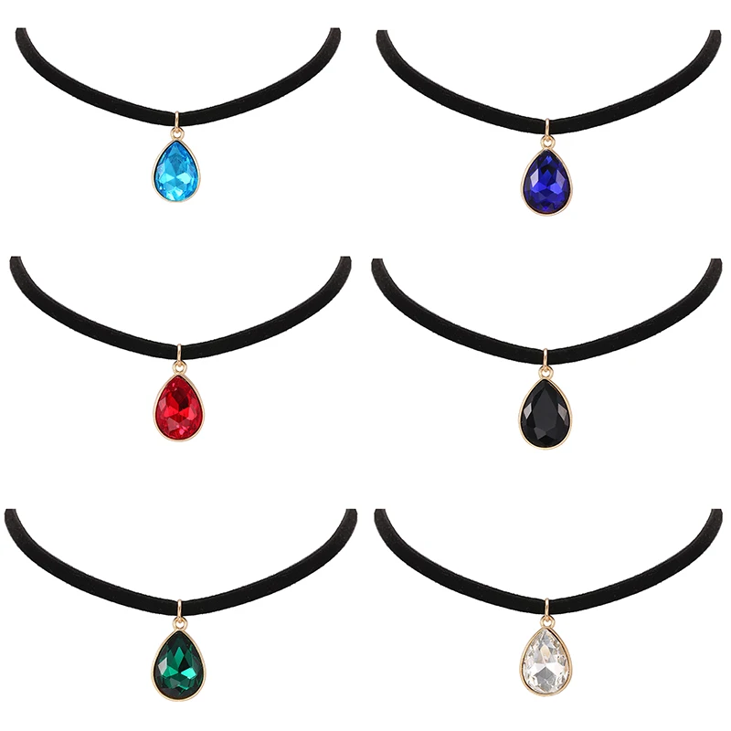 Горячее предложение Кручёные ожерелья BIJOUX обычный черный бархатный Кожа Капли