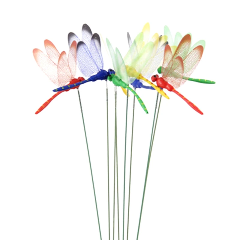 

Hot 12Pcs Artificial Dragonfly Butterflies Garden Decoration Outdoor Simulation Dragonfly Stakes Yard Plant Lawn Decor Stick