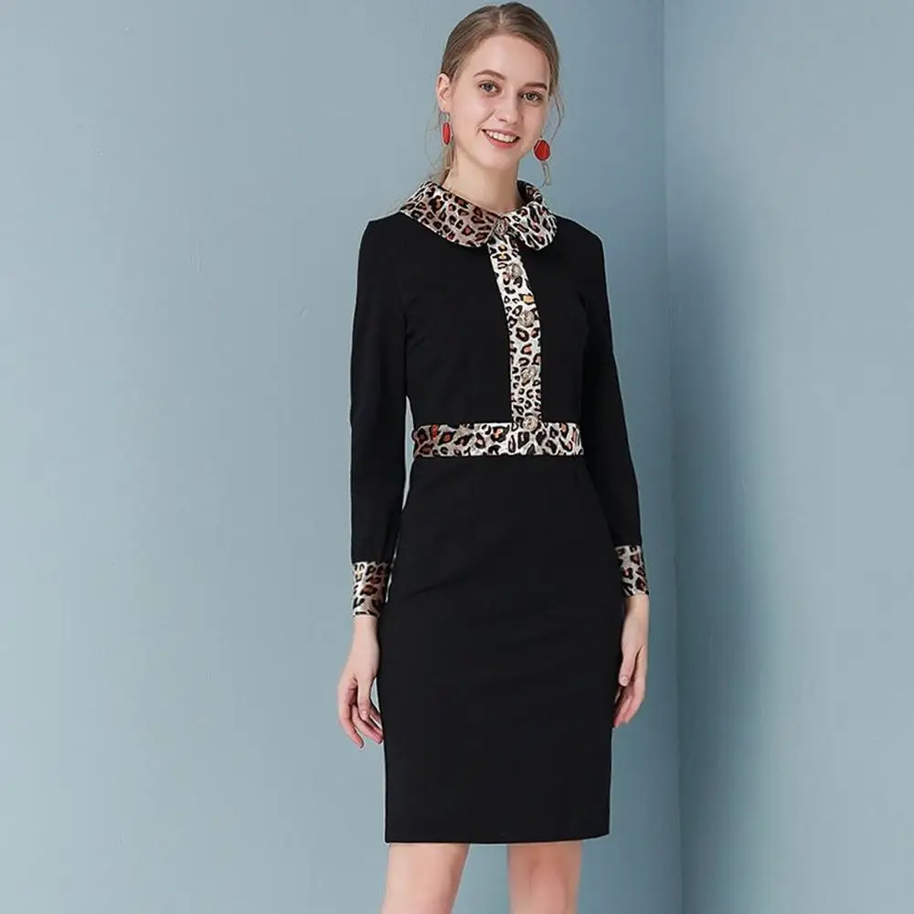Red RoosaRosee Designer Women Spring Autumn Vintage Wrist Sleeve Leopard Black Mini Dress Elegant Party Vestidos Lady Robe Femme