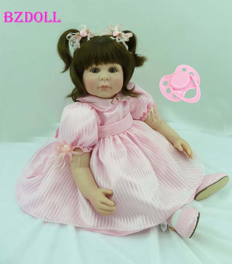 Мягкая силиконовая виниловая кукла-Реборн 60 см игрушка розовое платье