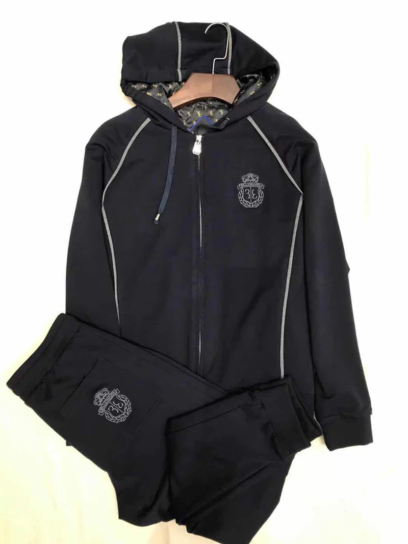 

set BILLIONAIRE Sportswear men 2021 winter thick new Hooded Comfortable cotton zipper outdoor embroidery plaid big size M-3XL