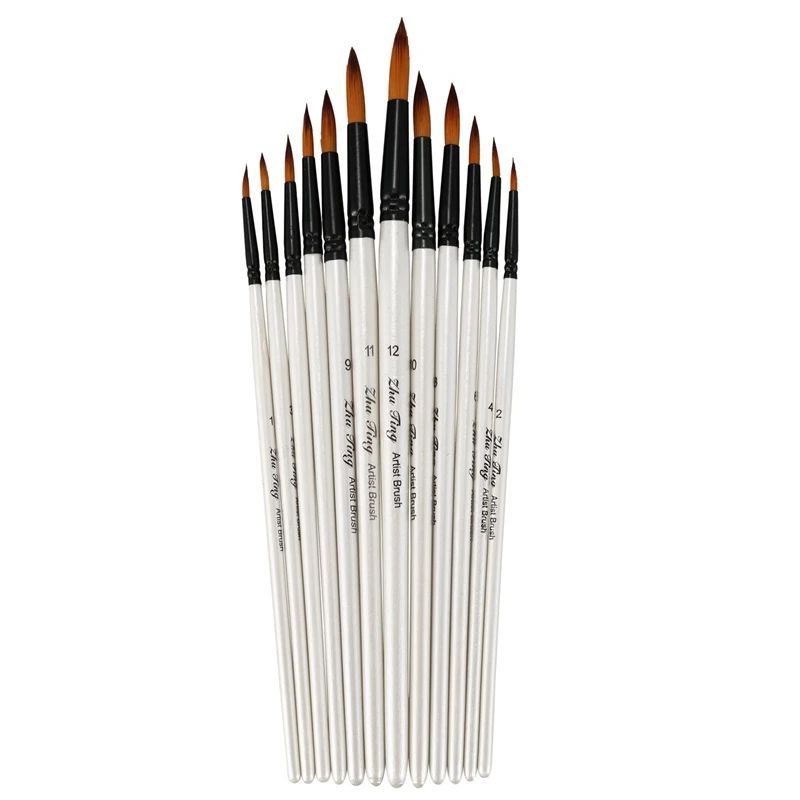 

ZhuTing 12 шт нейлоновая деревянная ручка для рисования, акварельная кисть для рисования, ручка, набор для обучения, масляная Акриловая картина, ...
