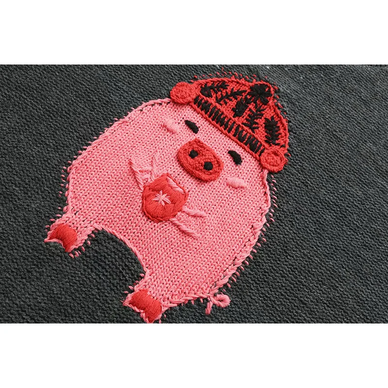 Women sweater Za 2019 casual grey tops O-neck thick embroidery long sleeve o-neck warm pink pullover | Женская одежда