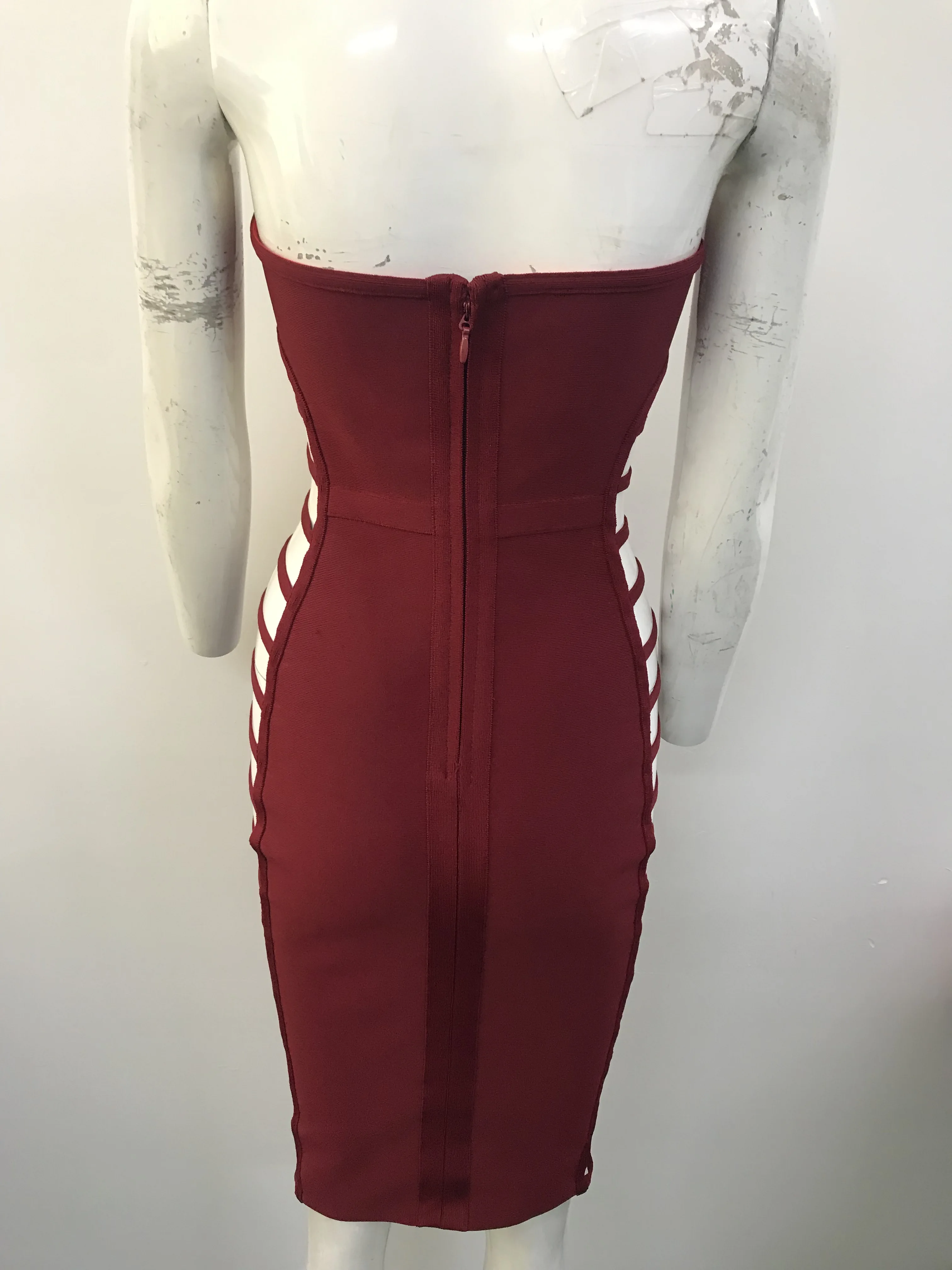 

new summer sleeveless strapless sexy women wine-red hollow out skinny bandage night di dancer celebrity Dress vestido