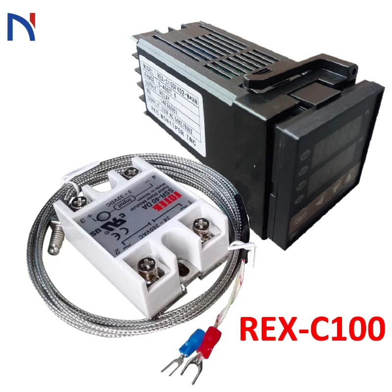 

Контроллер температуры REX-C100 цифровой RKC термостат PID с реле SSR 40DA + Термопара K, зонд 1m RKC