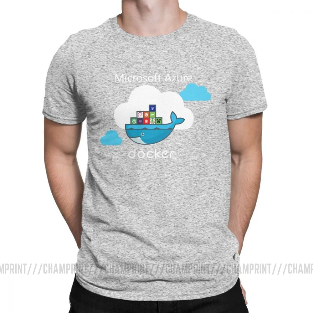 Мужские футболки Docker On Azure, одежда из чистого хлопка, крутые футболки с коротким рукавом и круглым воротником размера плюс - Цвет: Серый