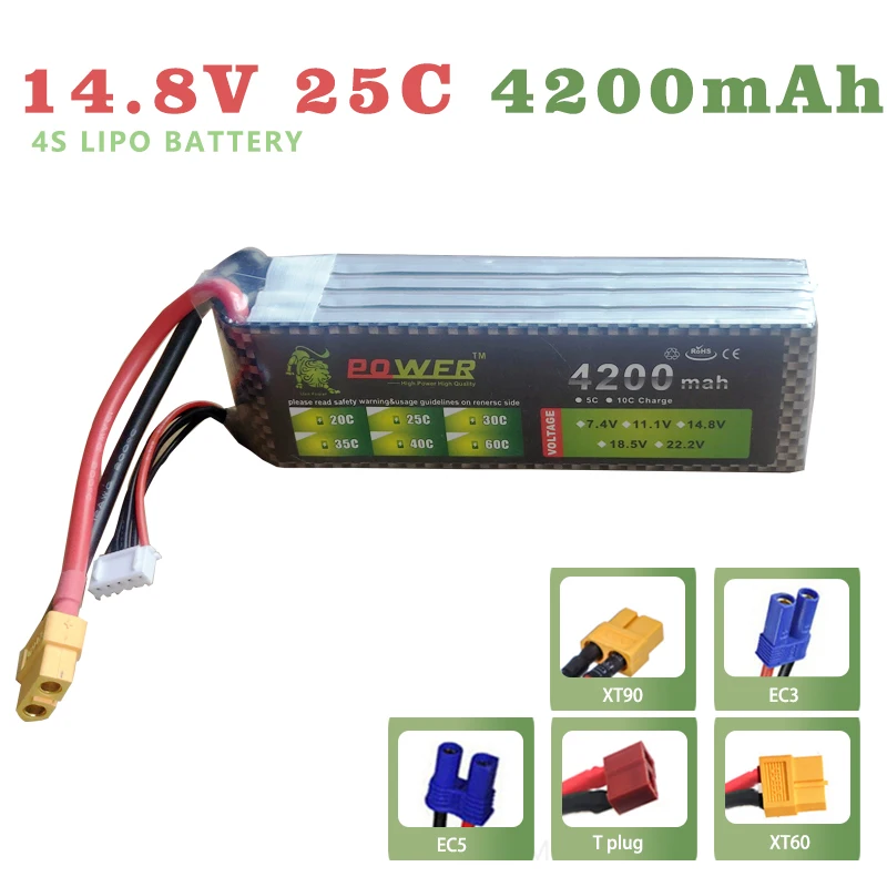 

Lipo Battery 14.8V 4S 4200mAh Lion Power 25C MAX 35C for Racing Drone FPV Quadcopter RC Car Boat Airplane Helicopter Battery Par