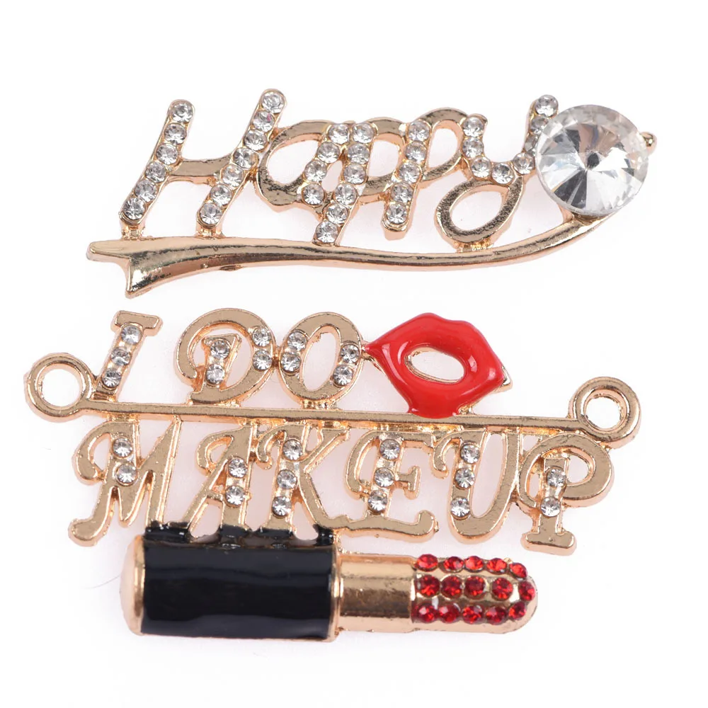 Hot Sale 1 Pcs Metal Chains Croc Shoe Charms Happy Make Up Shoes Decorations No Bad Vibes Preal Accessories Good Luck Queen