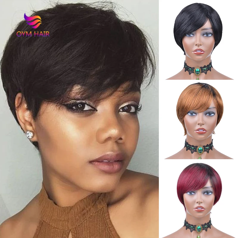 Ombre Human Hair Wigs Brazilian Short Wigs Human Hair 150% Density T30 Remy Short Human Hair Wigs For Black Women Pixie Cut Wig