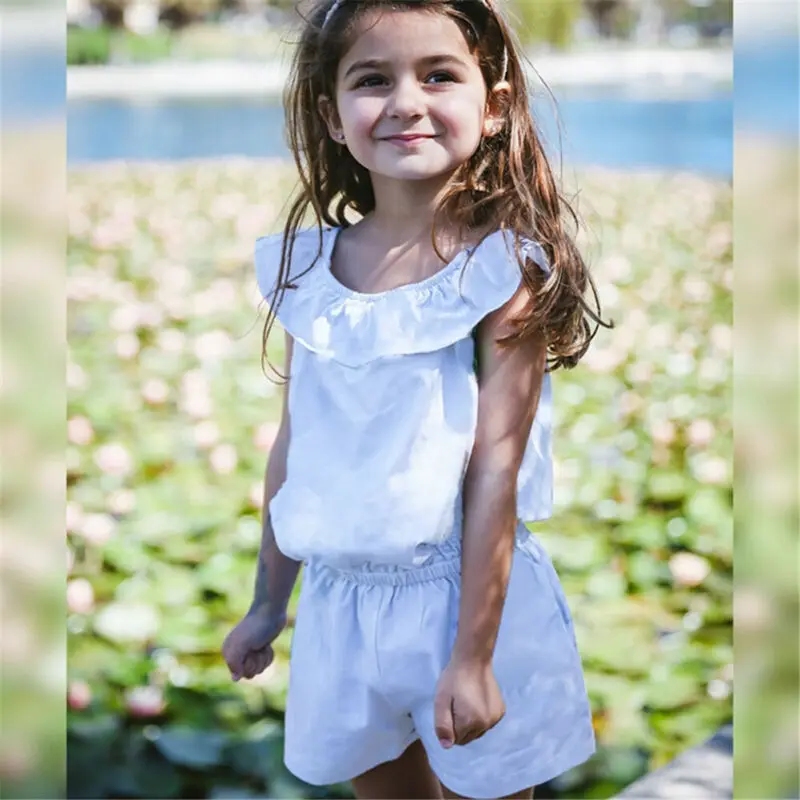 

Fashion Toddler Baby Girls Solid Cotton Romper Off Shoulder Casual Summer Romper Jumpsuit Summer Outfits