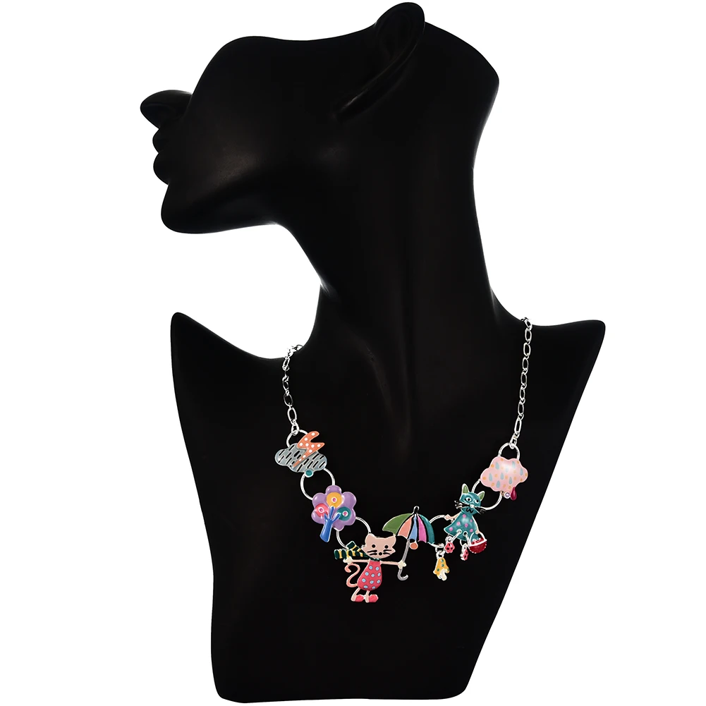 Женская цепочка с эмалью металлическая подвеской в виде кошки украшения для