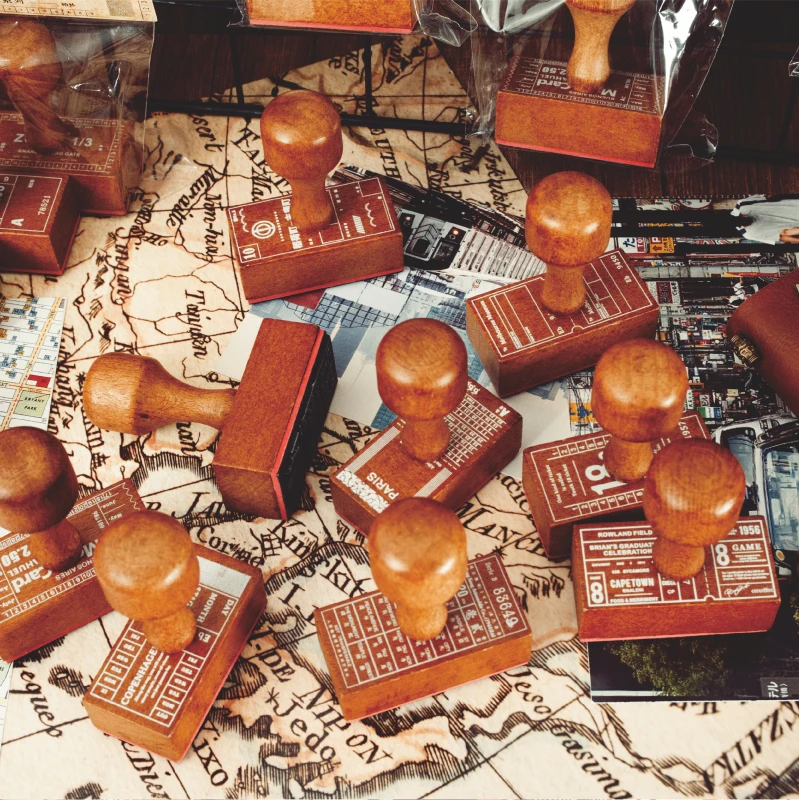 Винтаж деревянной ручкой мир билет штамп декоративная печать деревянные и