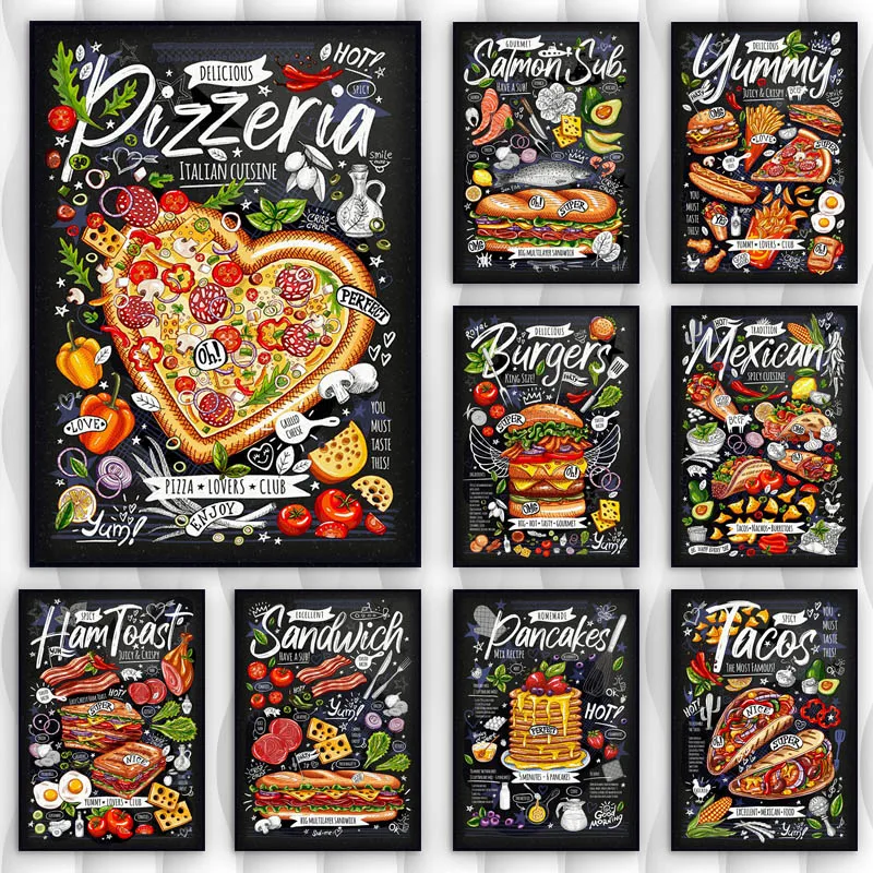 

Canvas Painting Food Restaurant Cafe Chalk Wall Art Posters and Prints Wall Pictures for Modern Living Room Home Decoration