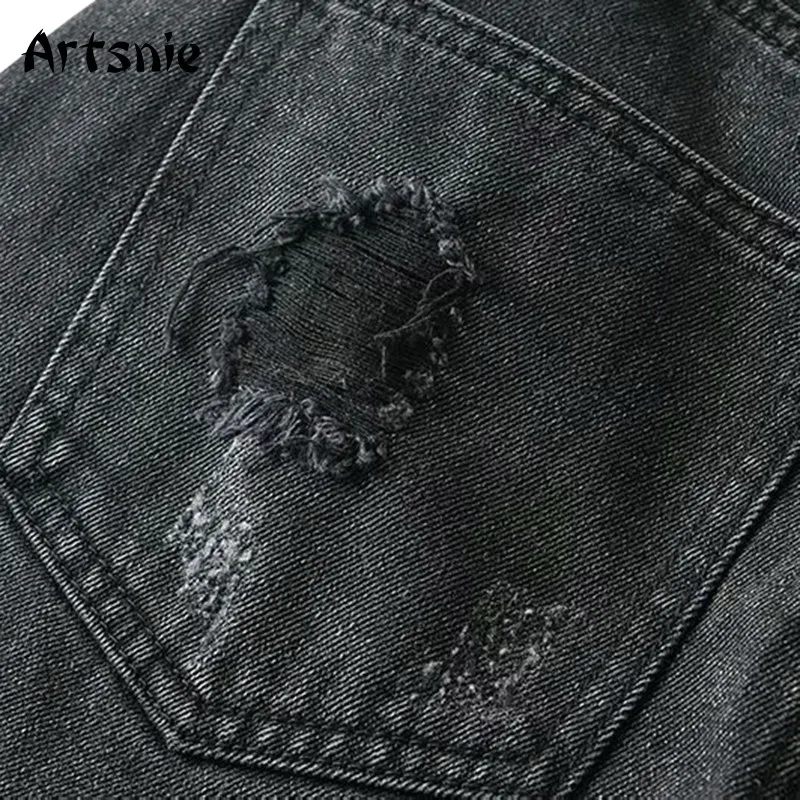

Artsnie vintage hole black shorts skirts women winter 2020 high waist pockets denim shorts femme ripped sweet shorts skirts