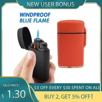 windproof lighter refillable butane gas lighter blue flame outdoor camping mini lighter