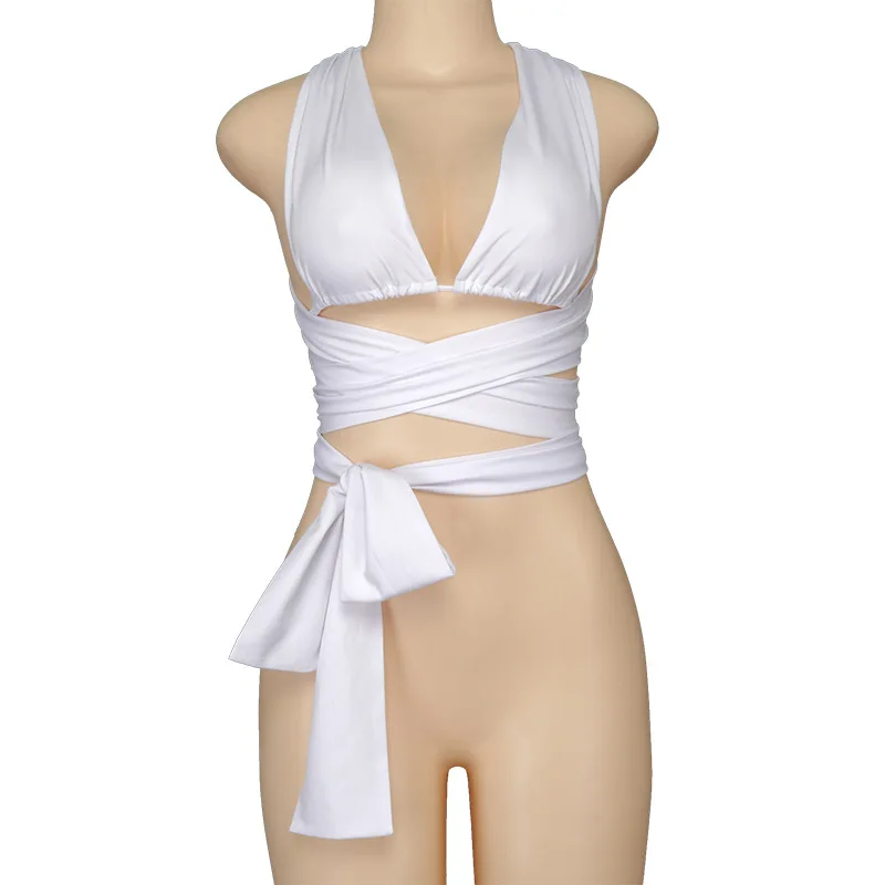 

Sexy t Shirt V Neck Sleeveless Backless High Street Crop Top Slim Casual Tee Shirt Elastic Ladies Party Solid Color Vest Bandage