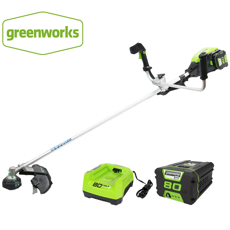 greenworks Garden Trimmer Commercial 80V 16-Inch Brushless Motor 800W  5500RPM Bike Handle Brush cutter 40cm and  String Trimmer