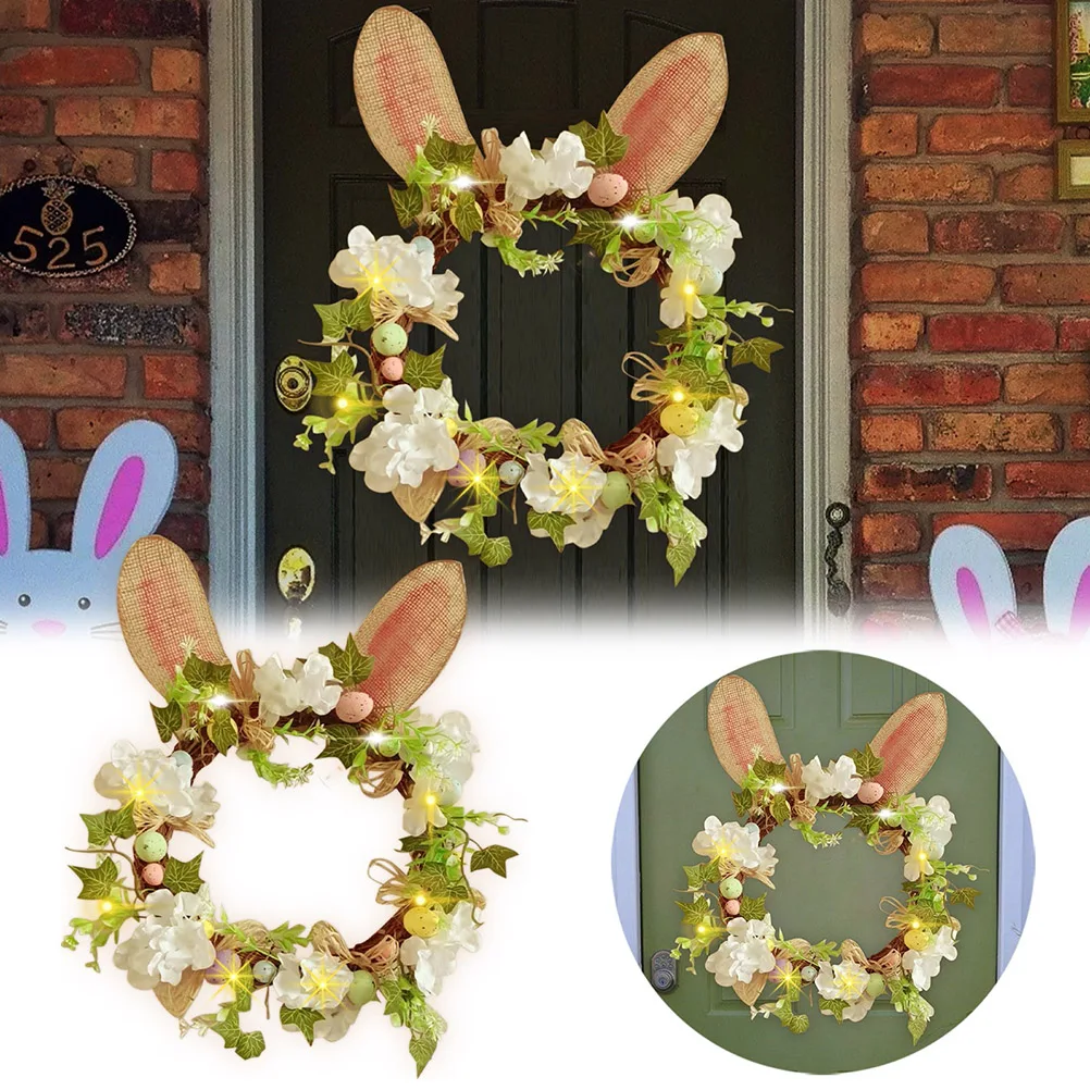 

35 CM Bunny Ears Easter Decoration Wreaths Garland Artificial Wreath Flower Circle Wreath for Front Door Wall Home Hanging Decor