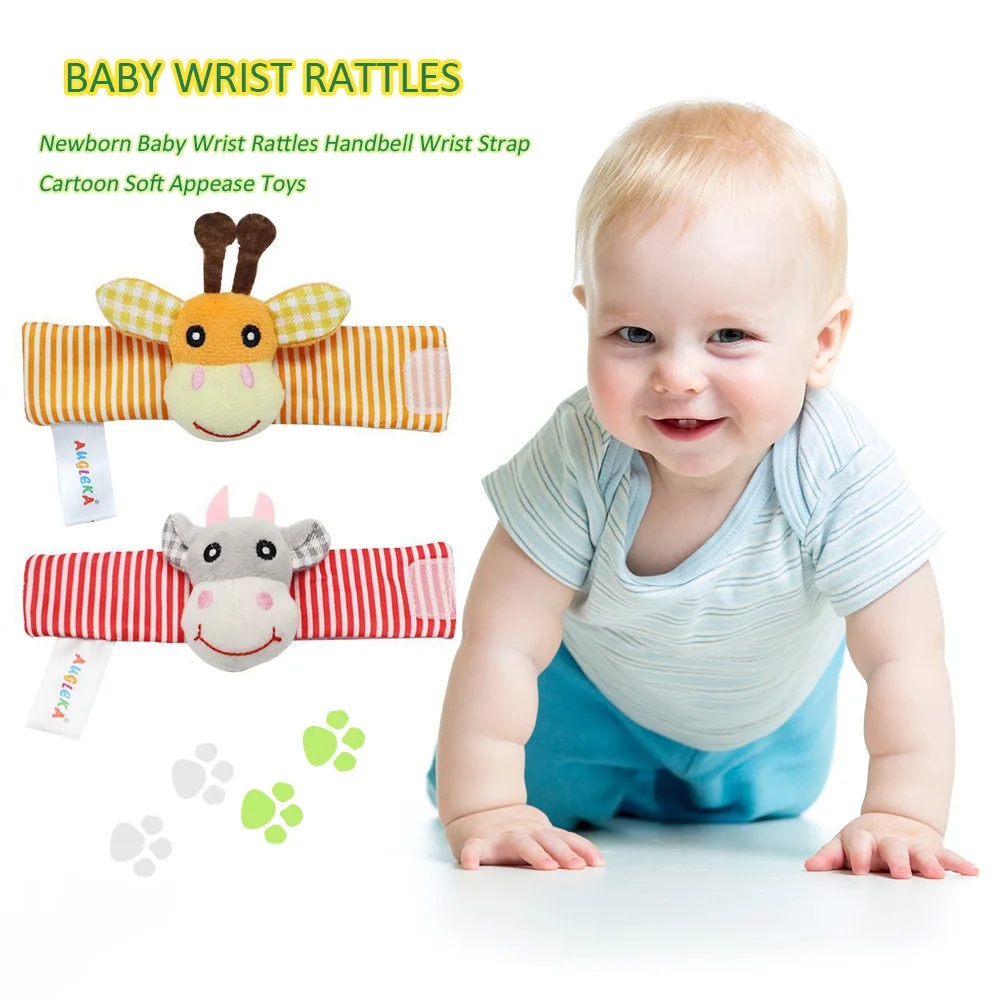 Newborn Baby Wrist Rattles Handbell Wrist Strap Cartoon Soft Appease Toys Wristbands Cloth Socks for Visual Development Training