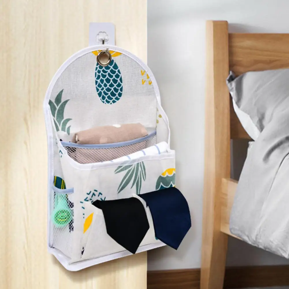 

Storage Bag Wide Application More Compartment Cotton Flax Cartoon Pattern Wall Mount Storage Pouch for Living Room