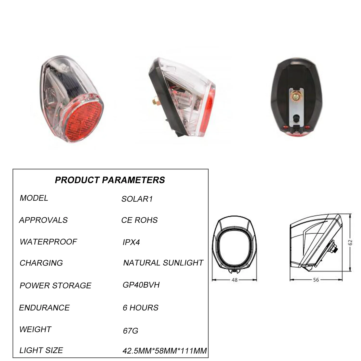 Okfeet MTB Mountaion Bicycle Bike Rear Tail Induction Light Natural Sunlight with Solar Energy Inside Battery | Спорт и развлечения